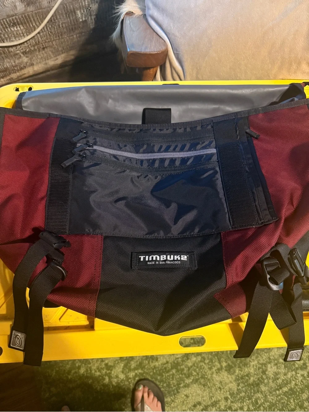 Maroon & Black Canvas Messenger Bag - Unknown Brand